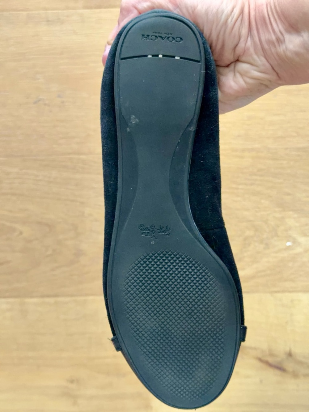 Coach Suede Cap-Toe Ballet Flat Black Gunmetal Turnlock Hardware Women's 7.5 - Picture 4 of 7